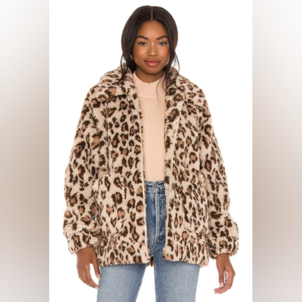Show Me Your MuMu Cordelia leopard print teddy jacket, size small NWT